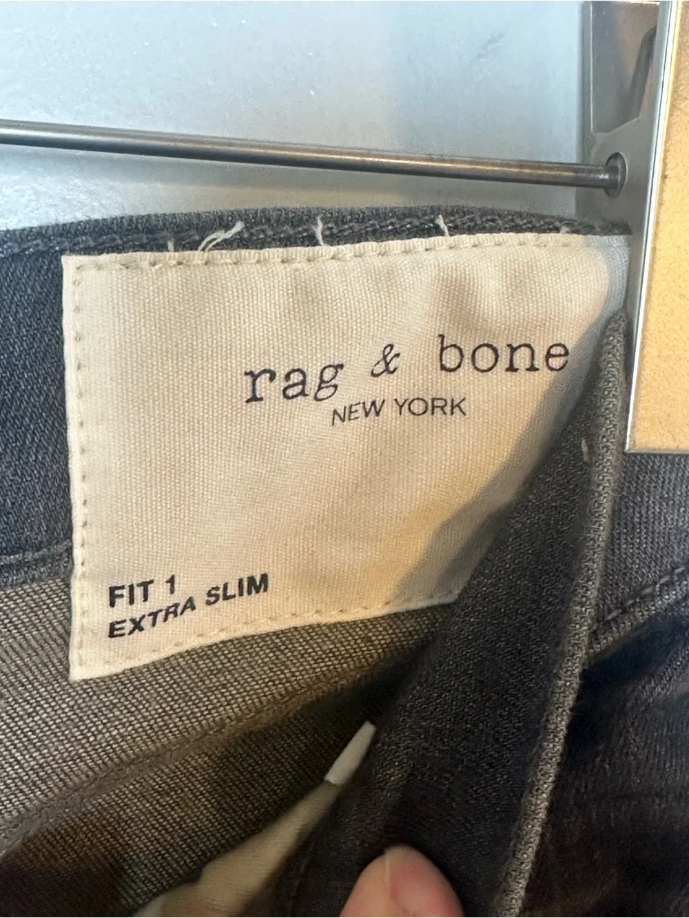 NEW Rag & Bone Mens Fit 1 Grey Extra Slim Fit Dark Wash Denim Skinny Jeans, 34